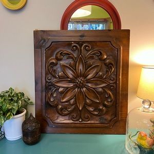 Wooden Carved Floral Wall Hanging: Vintage 70’s 80’s